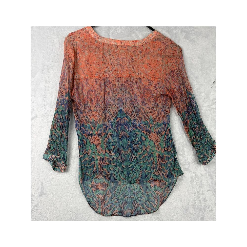 Lucky Brand Sheer Peacock Print Blouse | Boho Sheer Tunic Top | XS - Picture 4 of 7